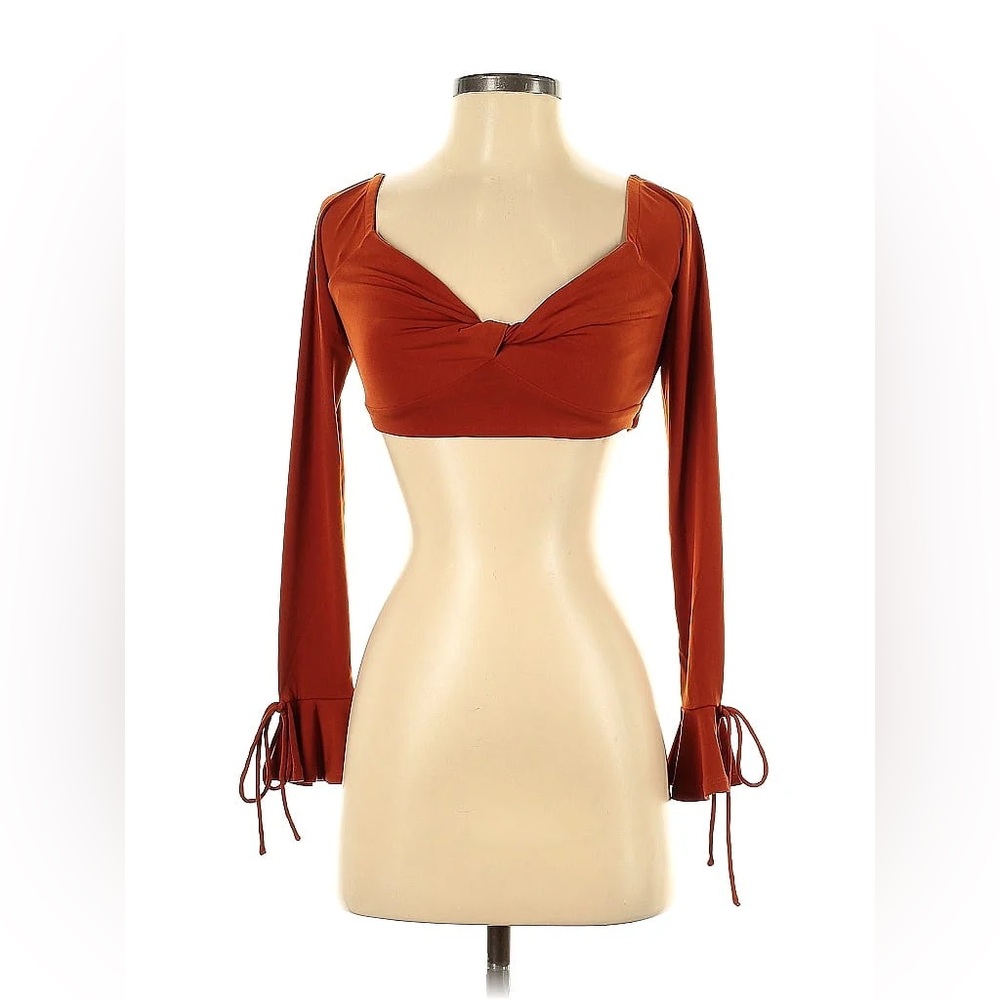 MAJORELLE Cropped Long Sleeve Top Burnt Orange Small
